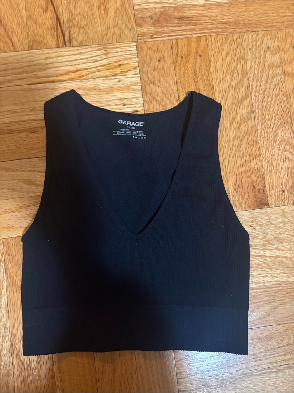 Garage Black Ribbed V-Neck Cropped Tank